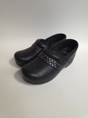 Dansko Pavan Leather Studded Clogs Women Black Comfort Work Shoes Size 8